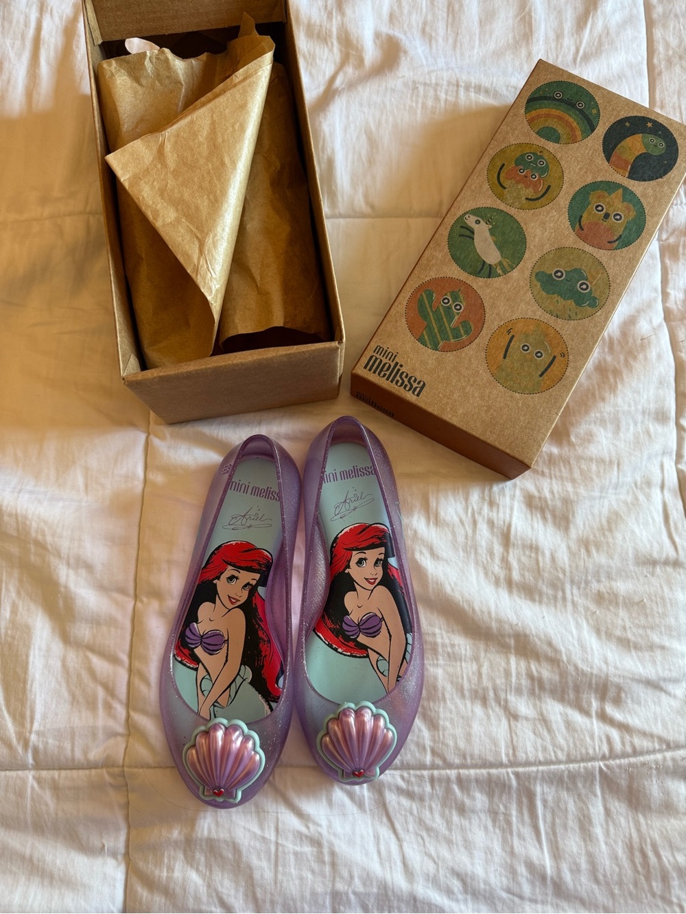 Mini Melissa Iridescent Lavender Jelly Flats with Ariel Print